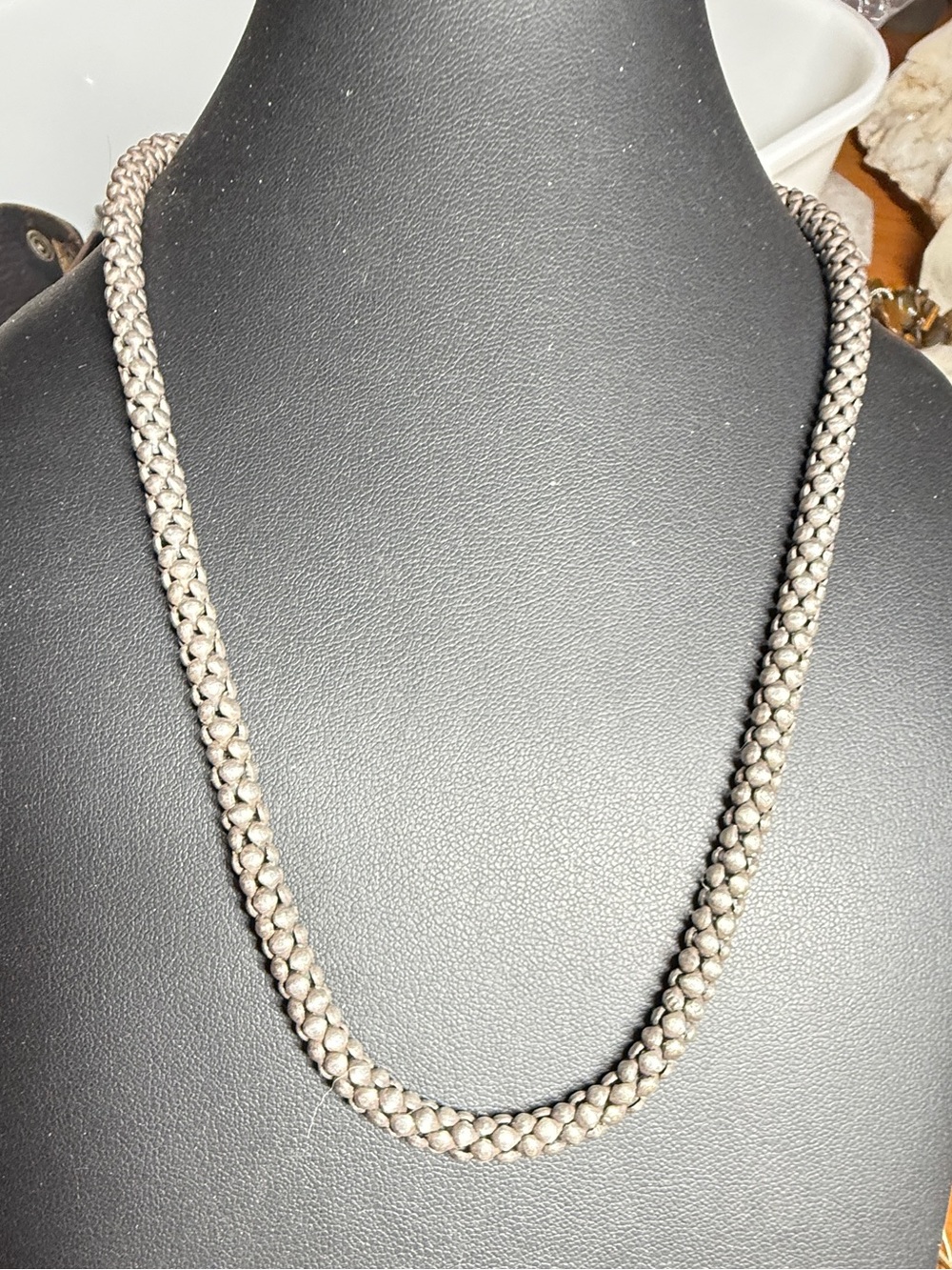 Sterling Silver 925 Wheat Spiga Chain Byzantine Patina Necklace 40g Heavy 20"